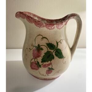 Country Crafts Strawberry Pink Sponge Pottery Pitcher Waldenburg ARKANSAS